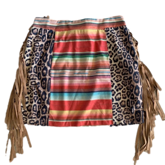 Fashion Express Striped Multicolored Leopard Print Western Mini Skirt - Picture 2 of 9
